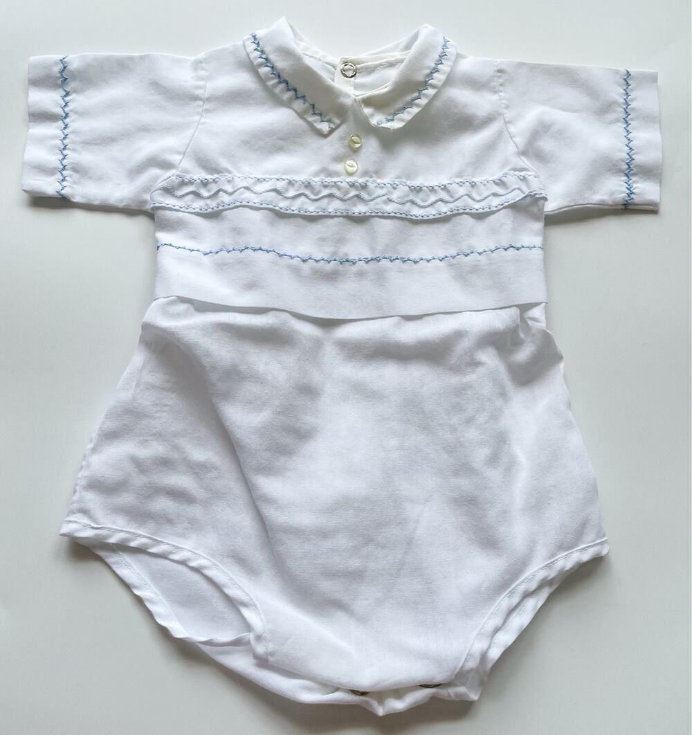 Vintage Dapper Do Originals White and Blue Baby Romper Size 0-6 Months